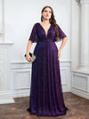 Women's Deep V-neck Butterfly Sleeve Paillettes Maxi Dress