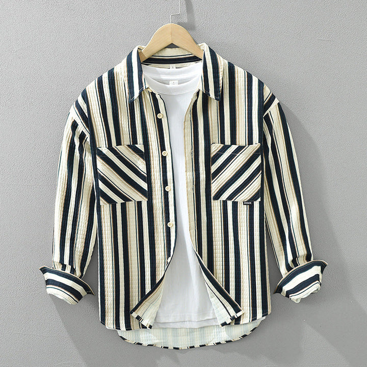 Long sleeve Burt-Up Collar Striped Shirt for Men