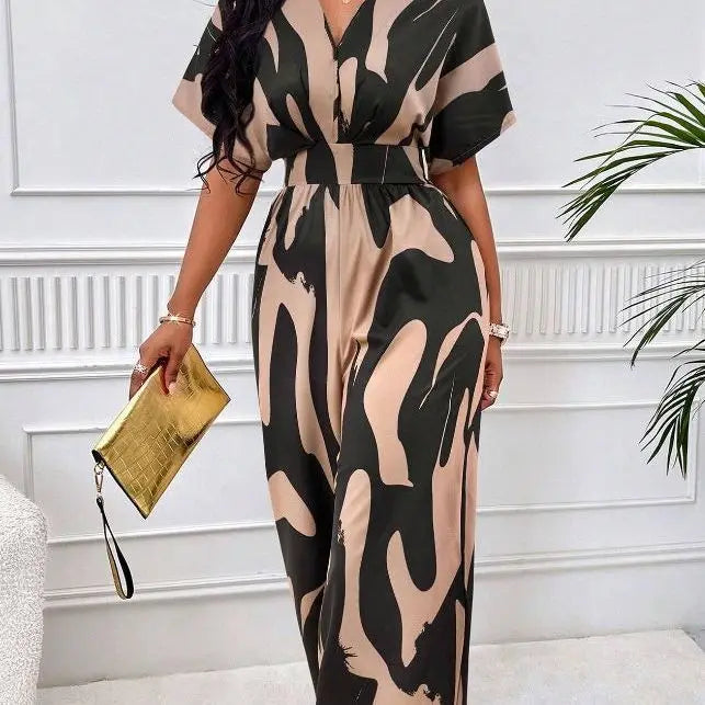 Women's High Waist Wide Leg Abstract Print Jumpsuit