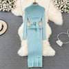 Women's Turtle Neck Bodycon Knitted Dress with Belt