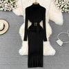 Women's Turtle Neck Bodycon Knitted Dress with Belt