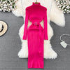 Women's Turtle Neck Bodycon Knitted Dress with Belt