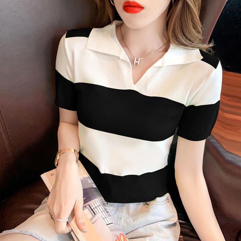 Women's Stylish Two Tone Striped Knitted Shirt