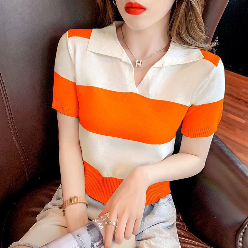 Women's Stylish Two Tone Striped Knitted Shirt