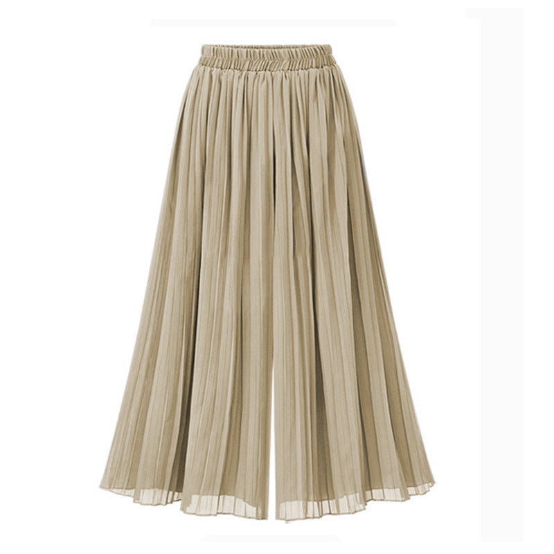 Women's Elastic Waist Wide Leg Pleated Skirt Trousers