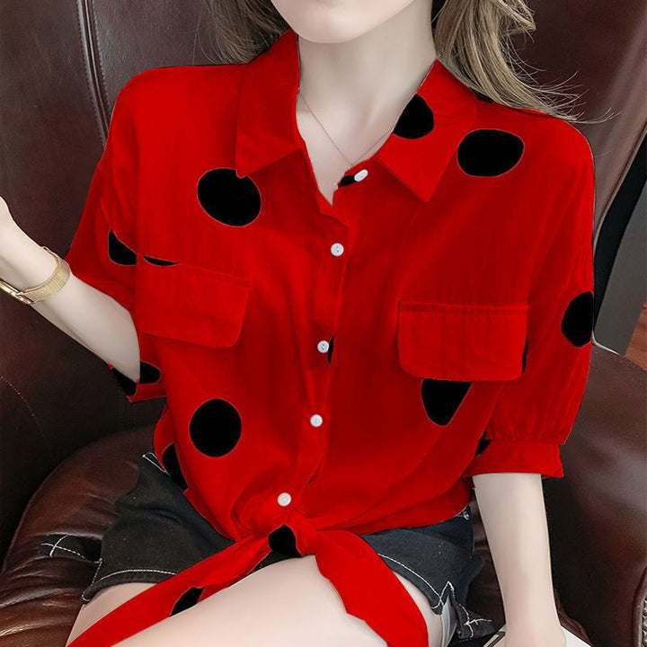 Women's Twist Front Polka Dot Blouse