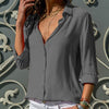 Women's blouse with V-neck and white button placket