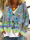 Women's retro cardigan made from printed faux wool