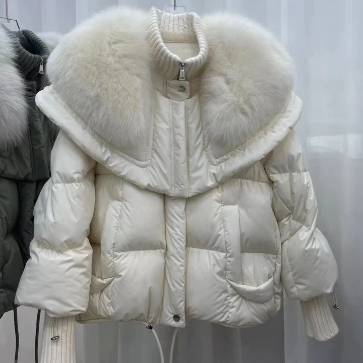 Down jacket with fur trim