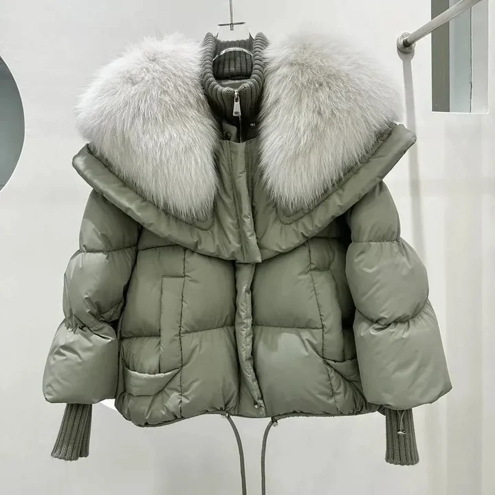 Down jacket with fur trim