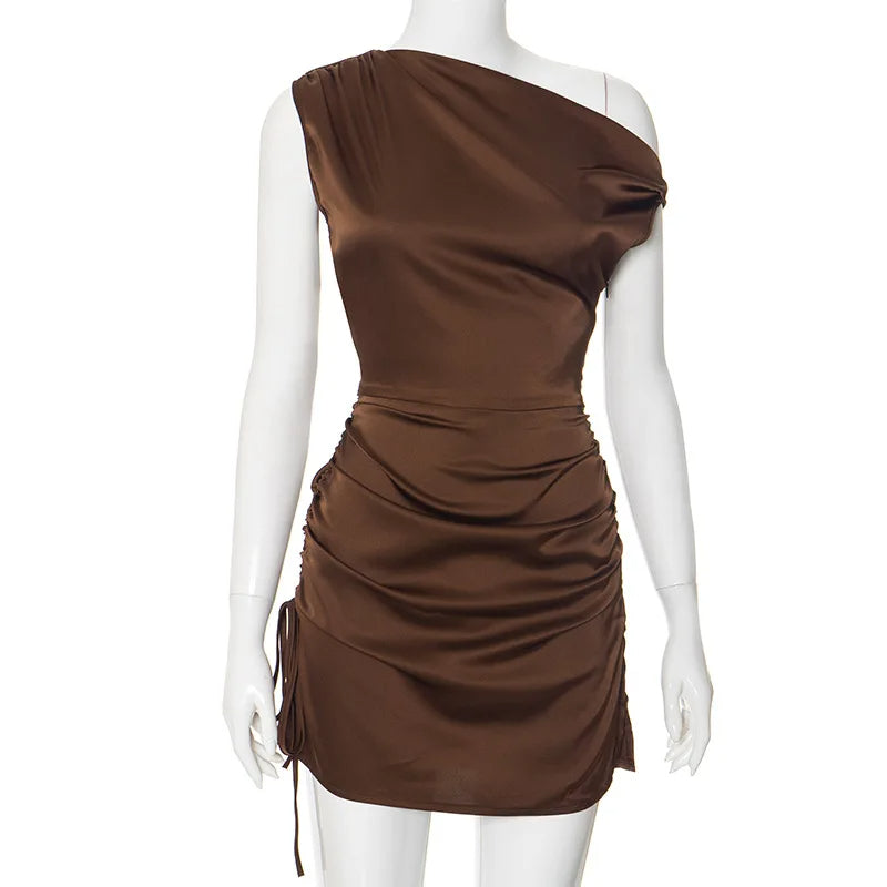 Asymmetric bodycon mini dress with gathers