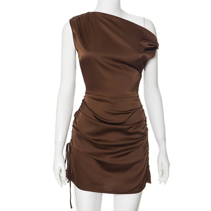 Asymmetric bodycon mini dress with gathers