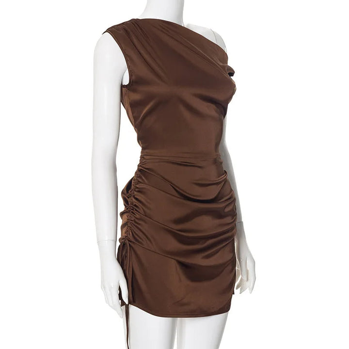 Asymmetric bodycon mini dress with gathers