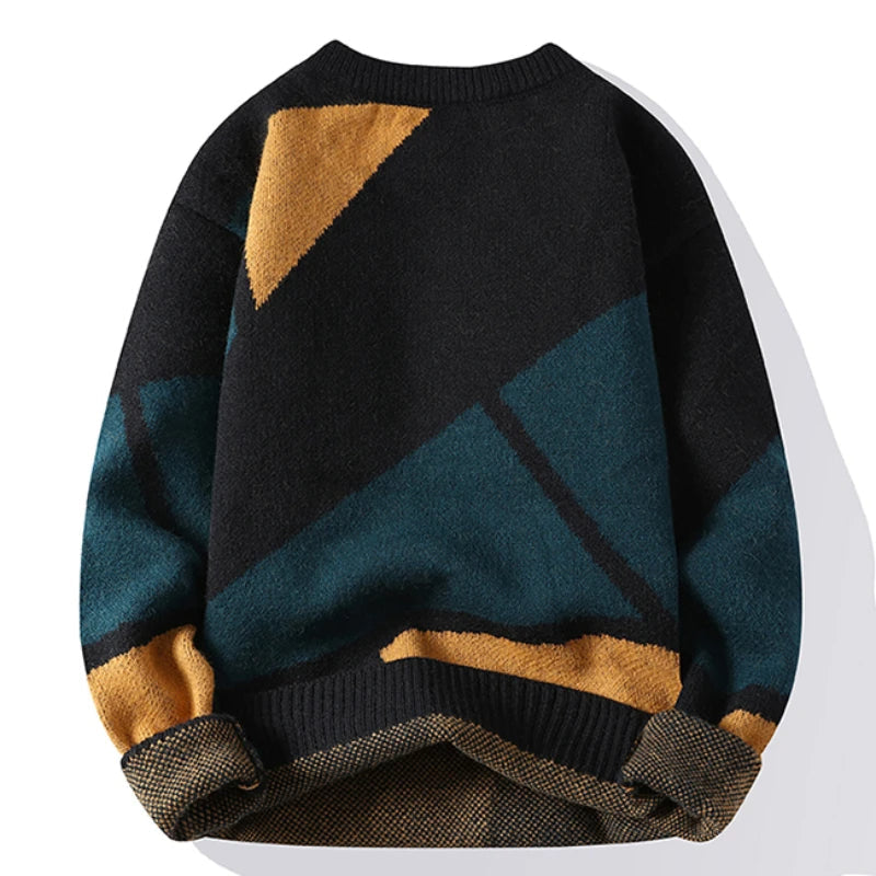 Sweater with geometric pattern and round neckline