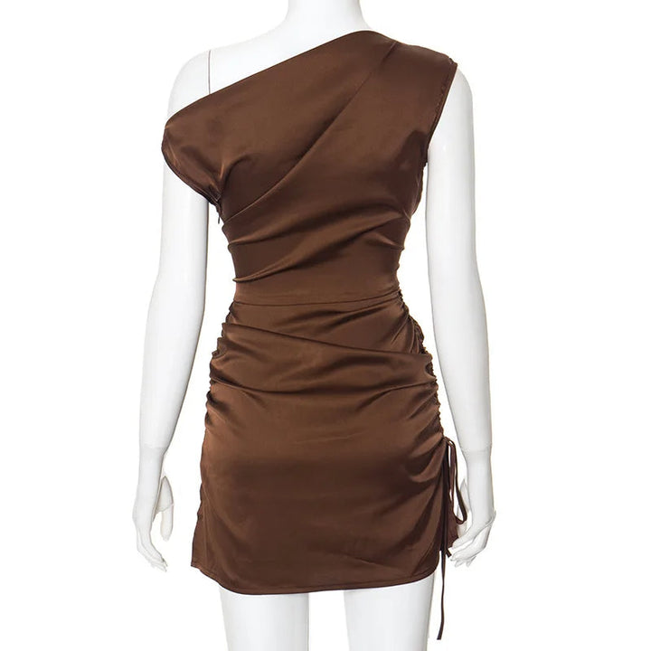 Asymmetric bodycon mini dress with gathers