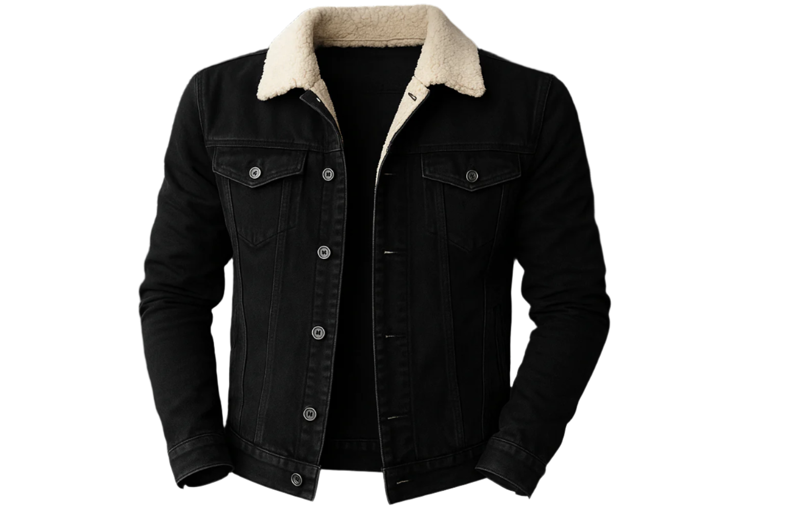 Men's - Denim Jacket - Sherpa Lined - Faux Shearling Collar - Stylish Casual Winter Outerwear