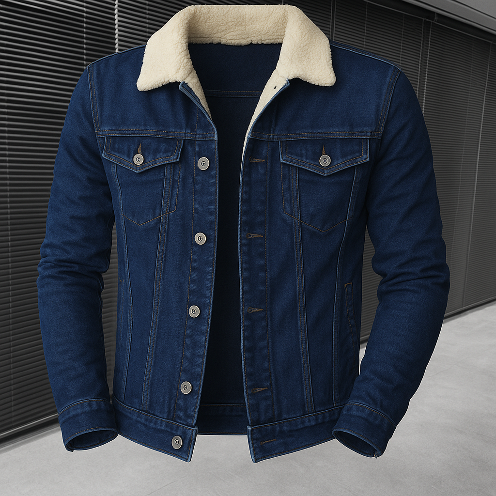 Men's - Denim Jacket - Sherpa Lined - Faux Shearling Collar - Stylish Casual Winter Outerwear