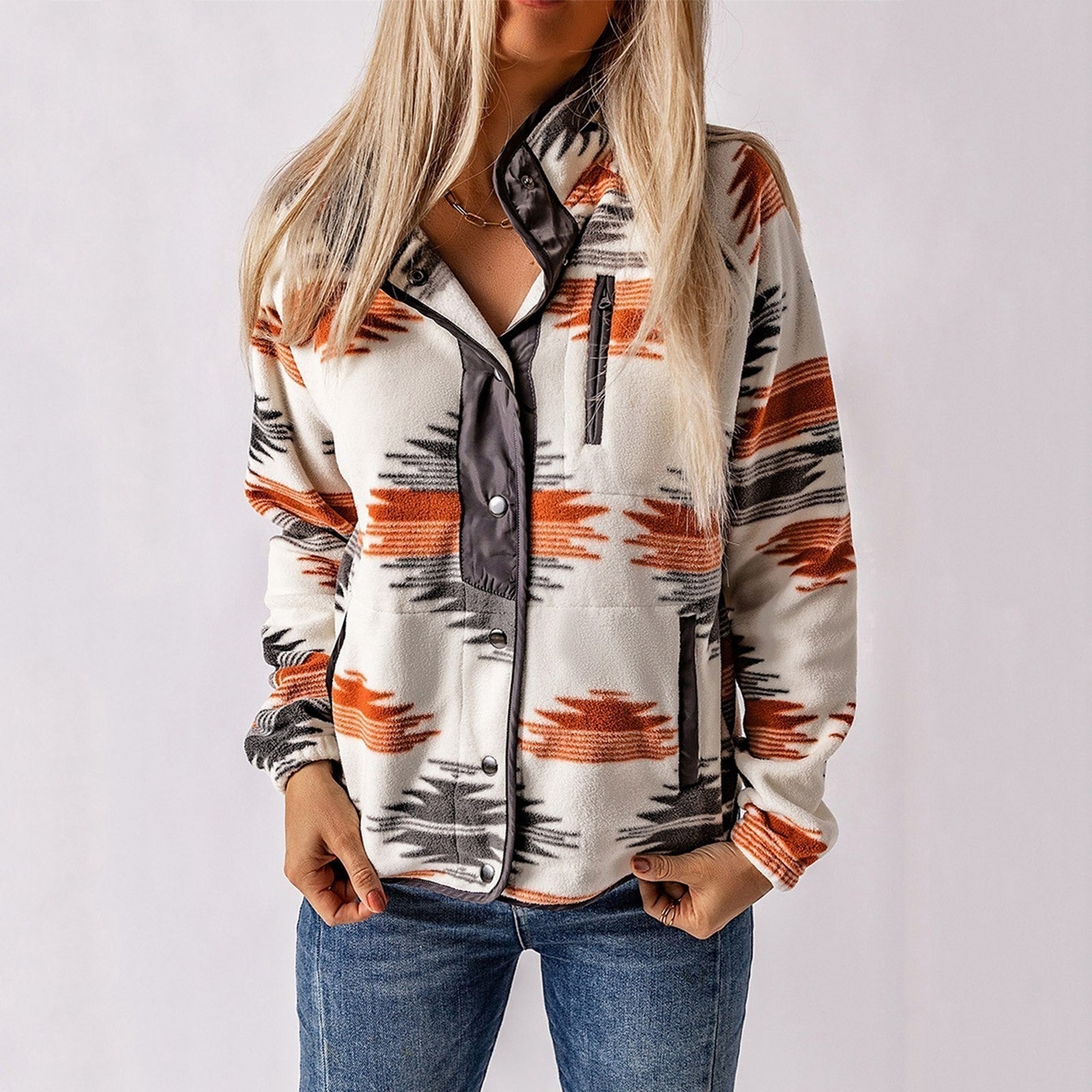 Women's - Printed Jacket - Fleece - Cosy Warmth & Stylish Design - Ideal for Fall Fashion