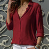 Women's blouse with V-neck and white button placket