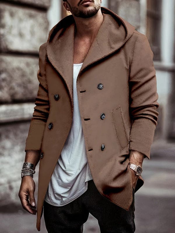 Hooded coat with long sleeves