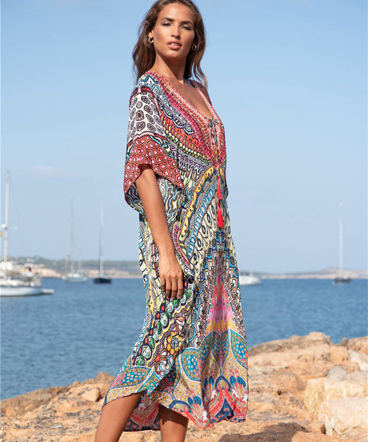 Glamorous Ethnic Print Beach Skirt Blouse Cover