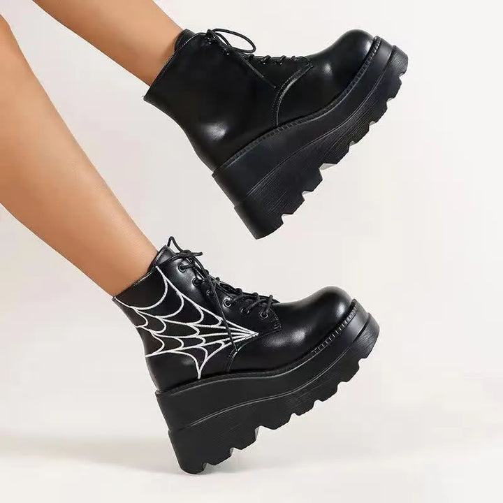 Gothic spider web lace-up boots