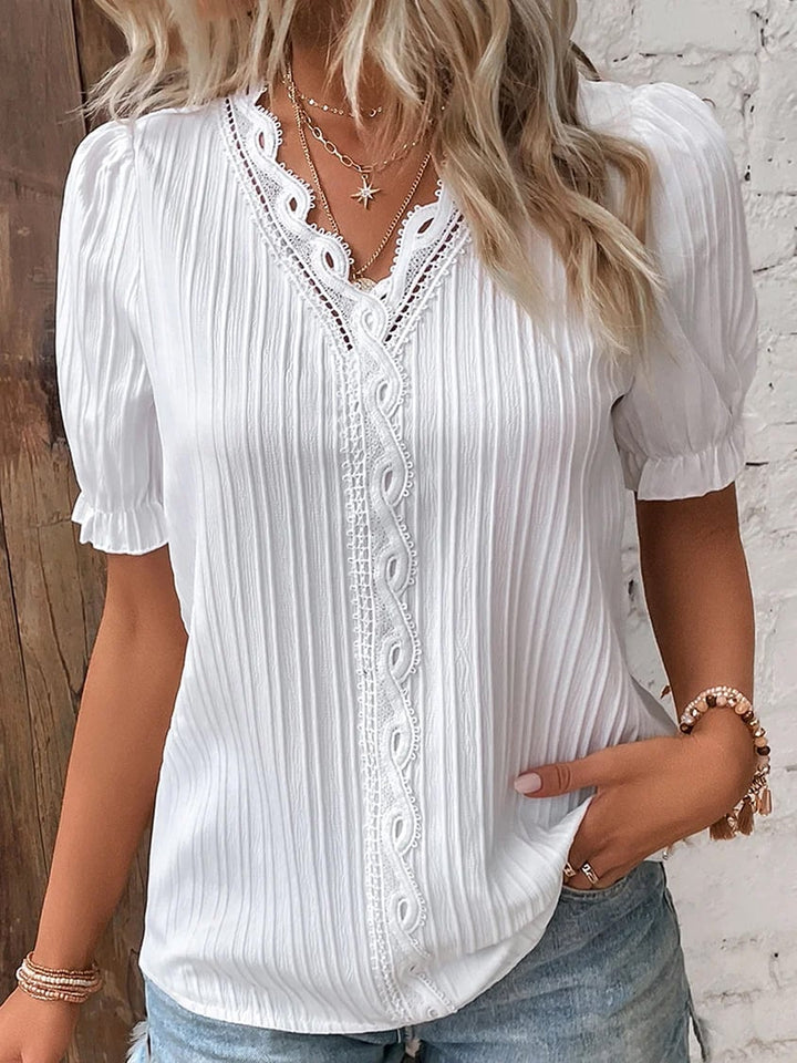 Women's - Elegant edges V-neck blouse - Stylish and Comfortable - Perfect for Any Occasions