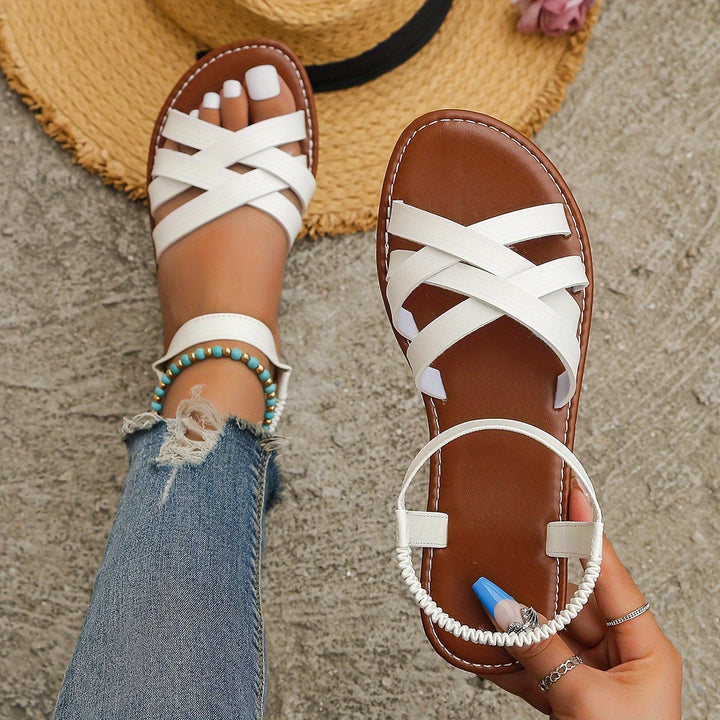 Women's - Flat Sandals - Light Toe Separators with Elasticated Strap - Comfortable Leisure Shoes for Everyday Wear