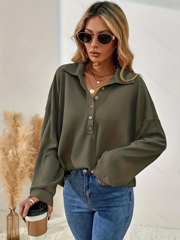 Ribbed blouse with button placket