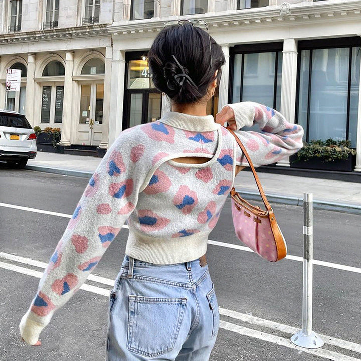 Stylish blouse two-piece lapel leopard print