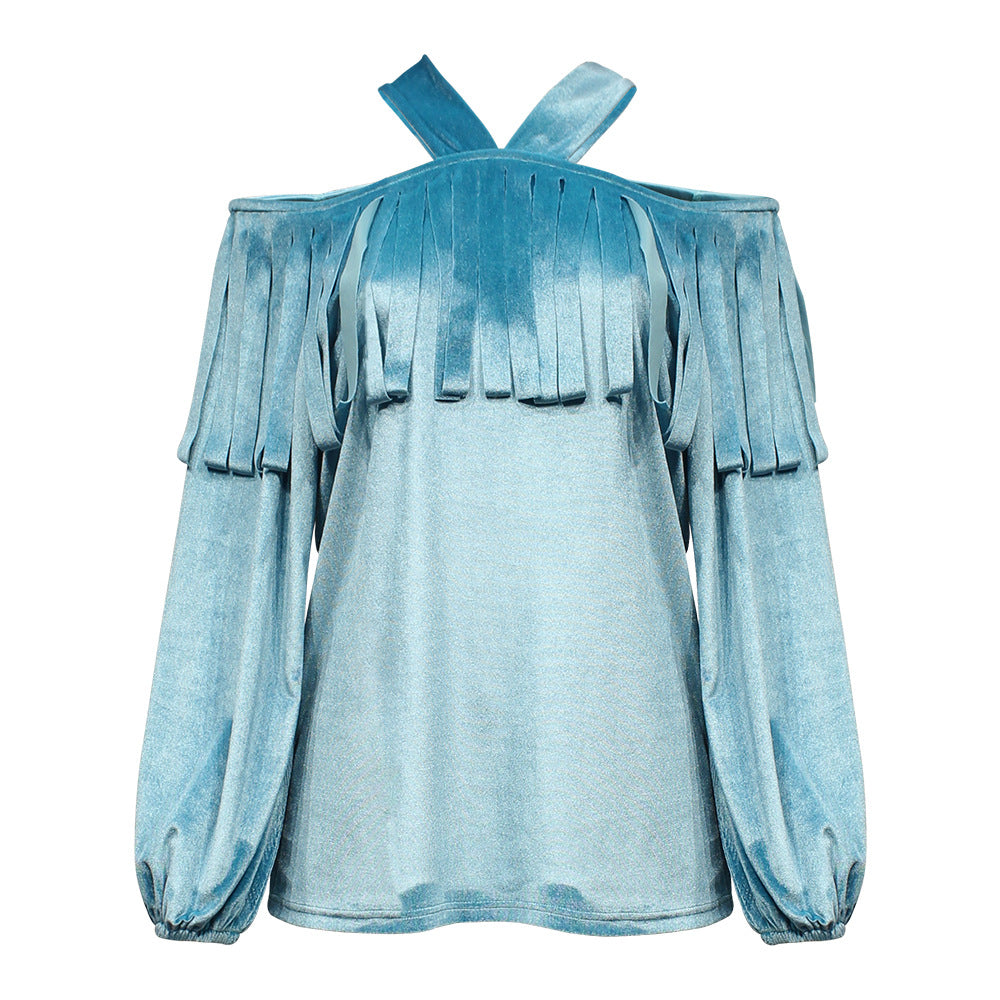 One-neck off-shoulder casual ladies blouse