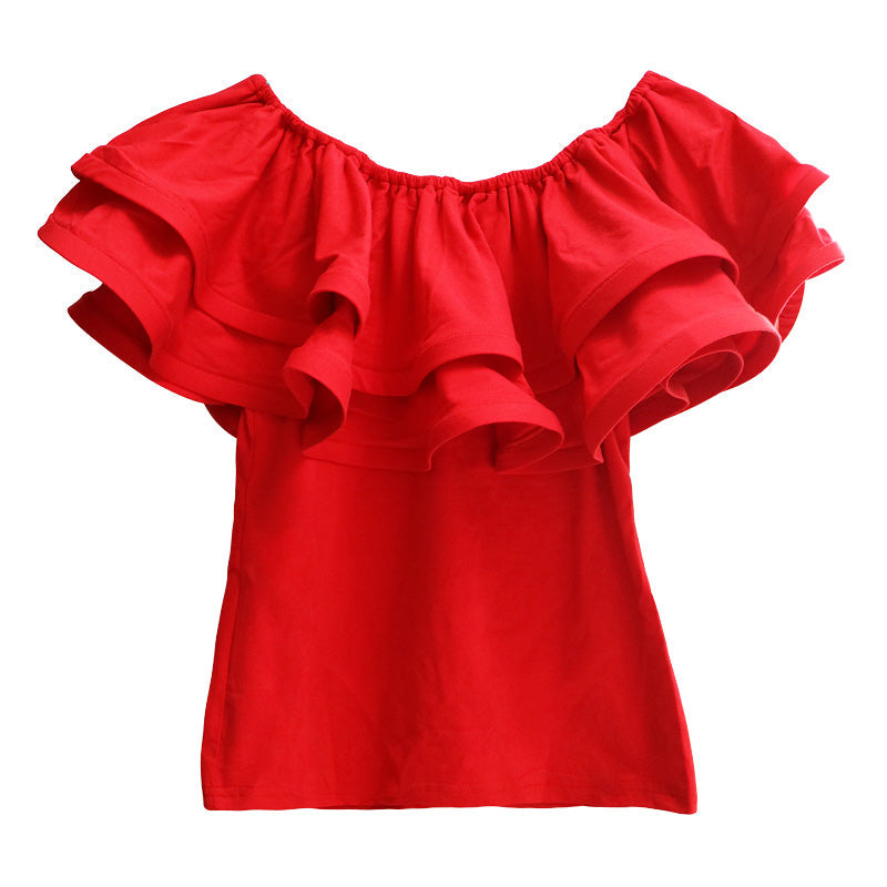 Double-layered off-the-shoulder blouse with ruffled collar