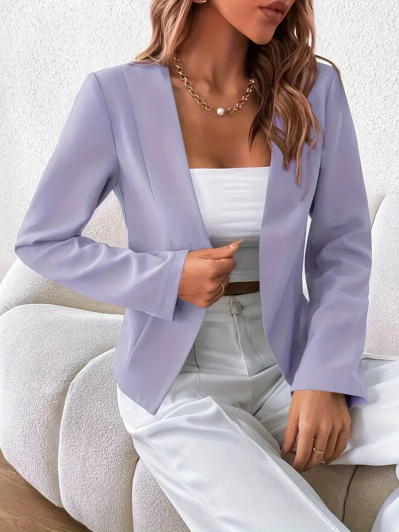 Professional Chic Blazer With Open Front and Long Sleeves