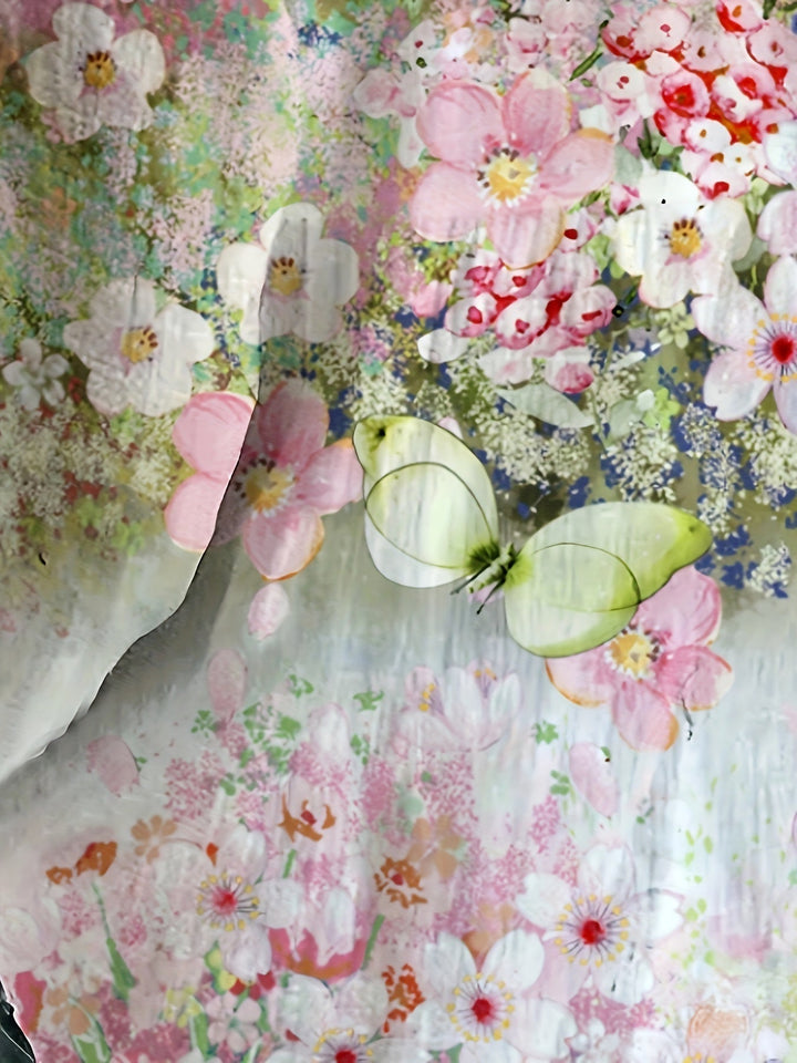 Women's -  Linen Shirt - Floral Pattern, Long Sleeves & Upturned Collar - Romantic Style for Effortless Elegance
