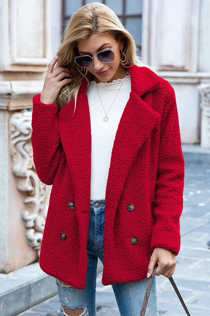 Women's - Sherpa Coat - Full Size with Lapel Collar - Warm and Cosy Winter Outerwear