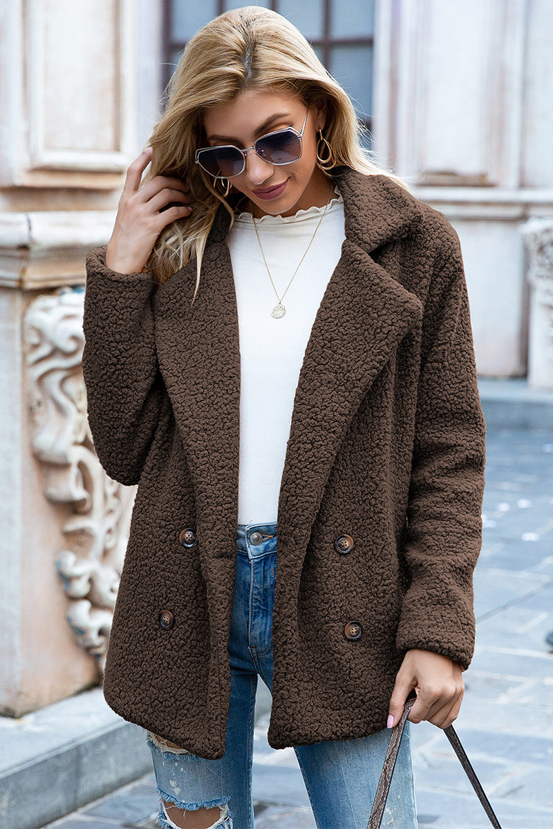 Women's - Sherpa Coat - Full Size with Lapel Collar - Warm and Cosy Winter Outerwear
