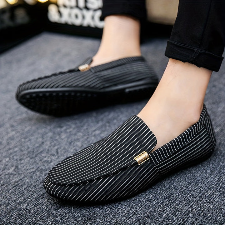 Men's - Slip-On Loafers - Stylish Casual Shoes with Geometric Pattern - Comfortable Everyday Footwear