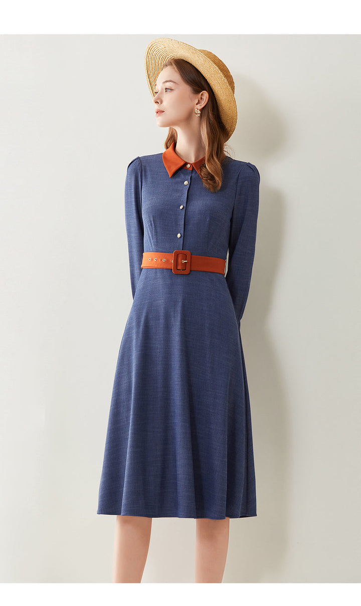 Elegant slim-fit long-sleeved workwear shirt dress