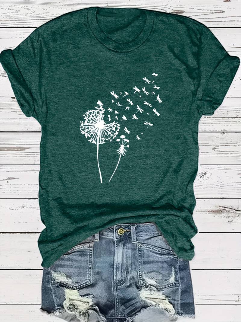 T-shirt with dandelion print and round neckline