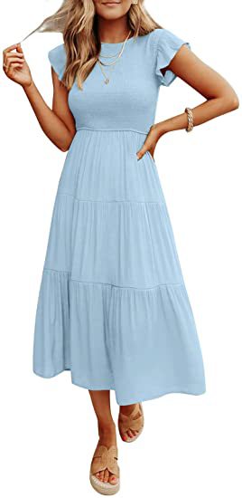 Gathered layered dress with short sleeves Swing dress