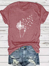 T-shirt with dandelion print and round neckline