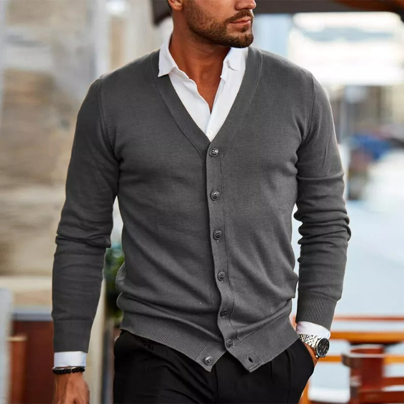 Men's - Elegant Autumn Knitted Cardigan - Cosy Style for Chic Comfort