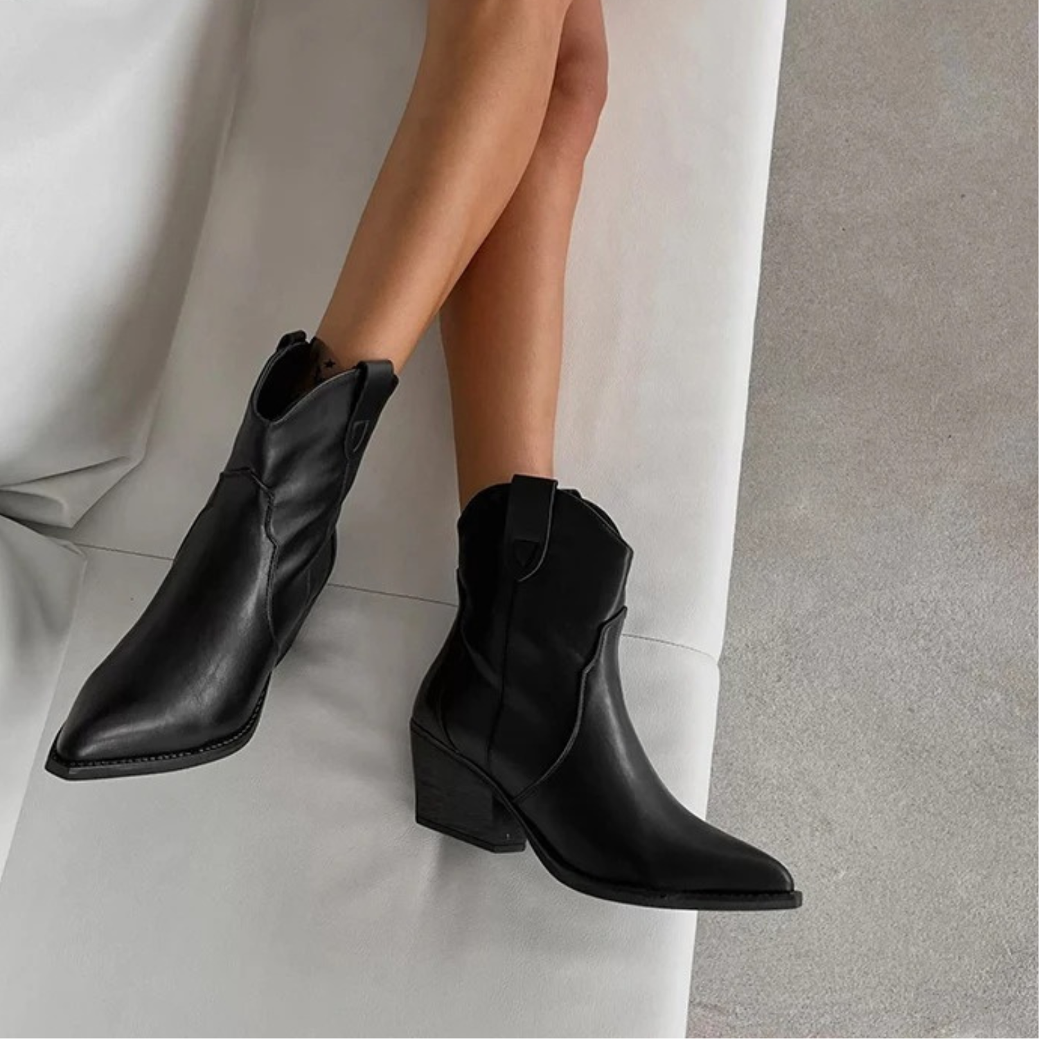 Eveline | Black waterproof leather women's cowboy boots