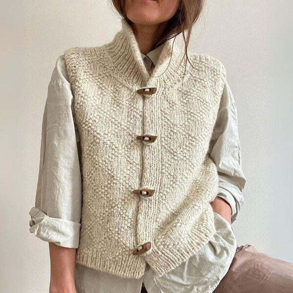 Women's - Sleeveless Knitted Vest - Wool Blend - Button-Up Cardigan - Perfect for Winter Layering
