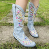 Leisure Riding Boots in Casual Ibiza-Style Cowboy with Floral Sewing