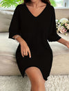 Women's - Plus Size Lounge Dress - Loose Oversized Summer Dress with V-Neckline - Comfortable Casual Wear