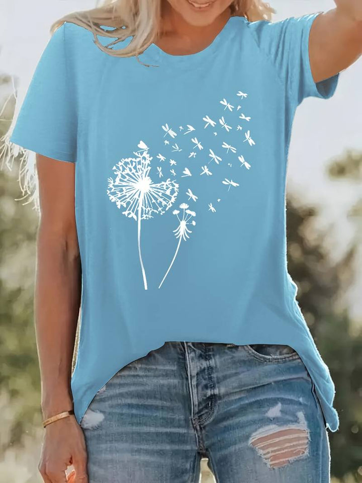 T-shirt with dandelion print and round neckline