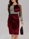 Long-sleeved pencil dress of contrasting mesh