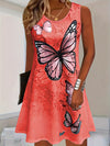 Women's - Butterfly Print Summer Dress - Sleeveless, Round Neck, Loose Fit - Perfect for Warm Weather
