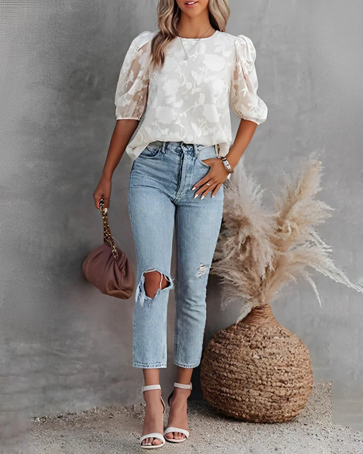 Short-sleeved loose chiffon blouse